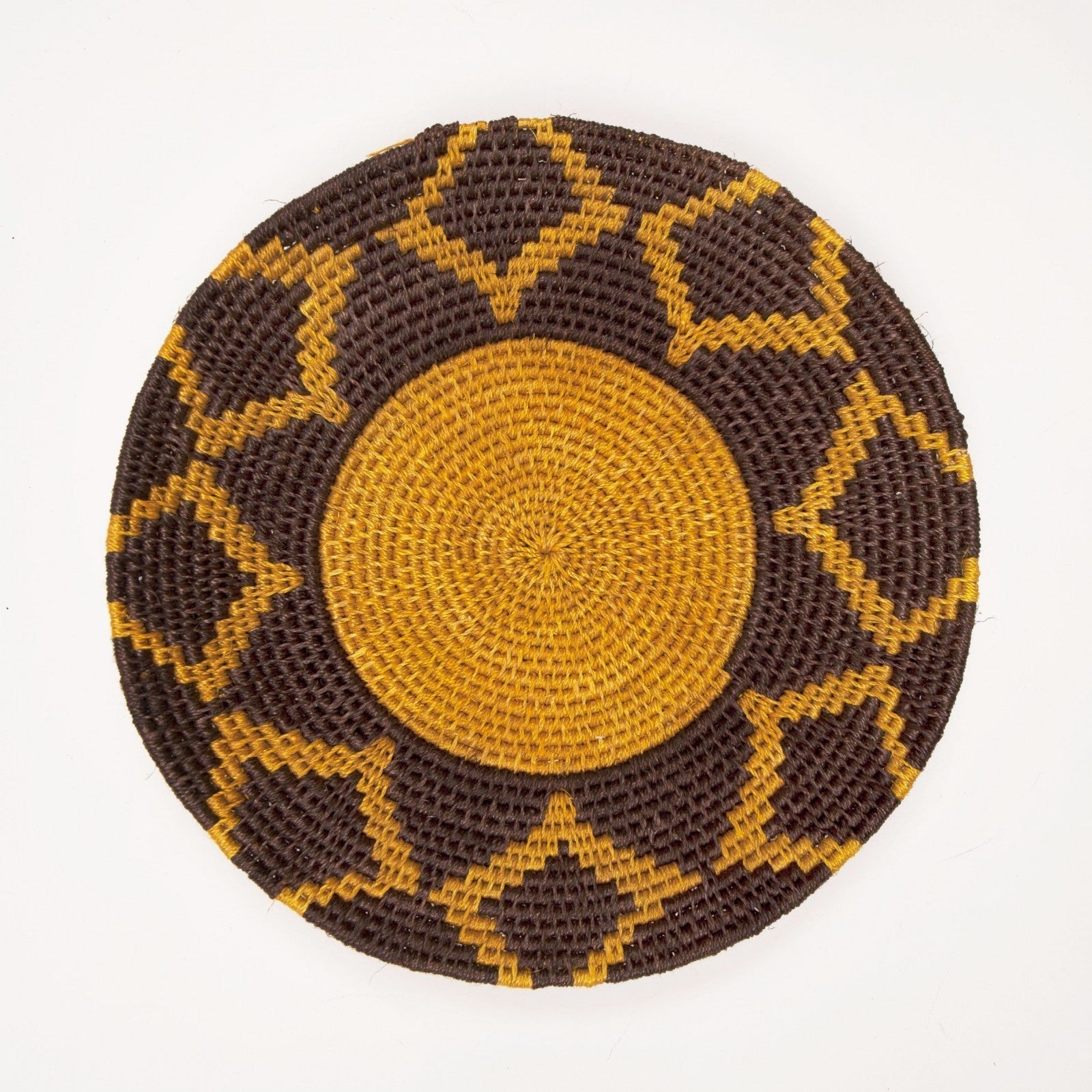 Nushka Accessories African Sisal Basket with Yellow Ochre and Brown Design