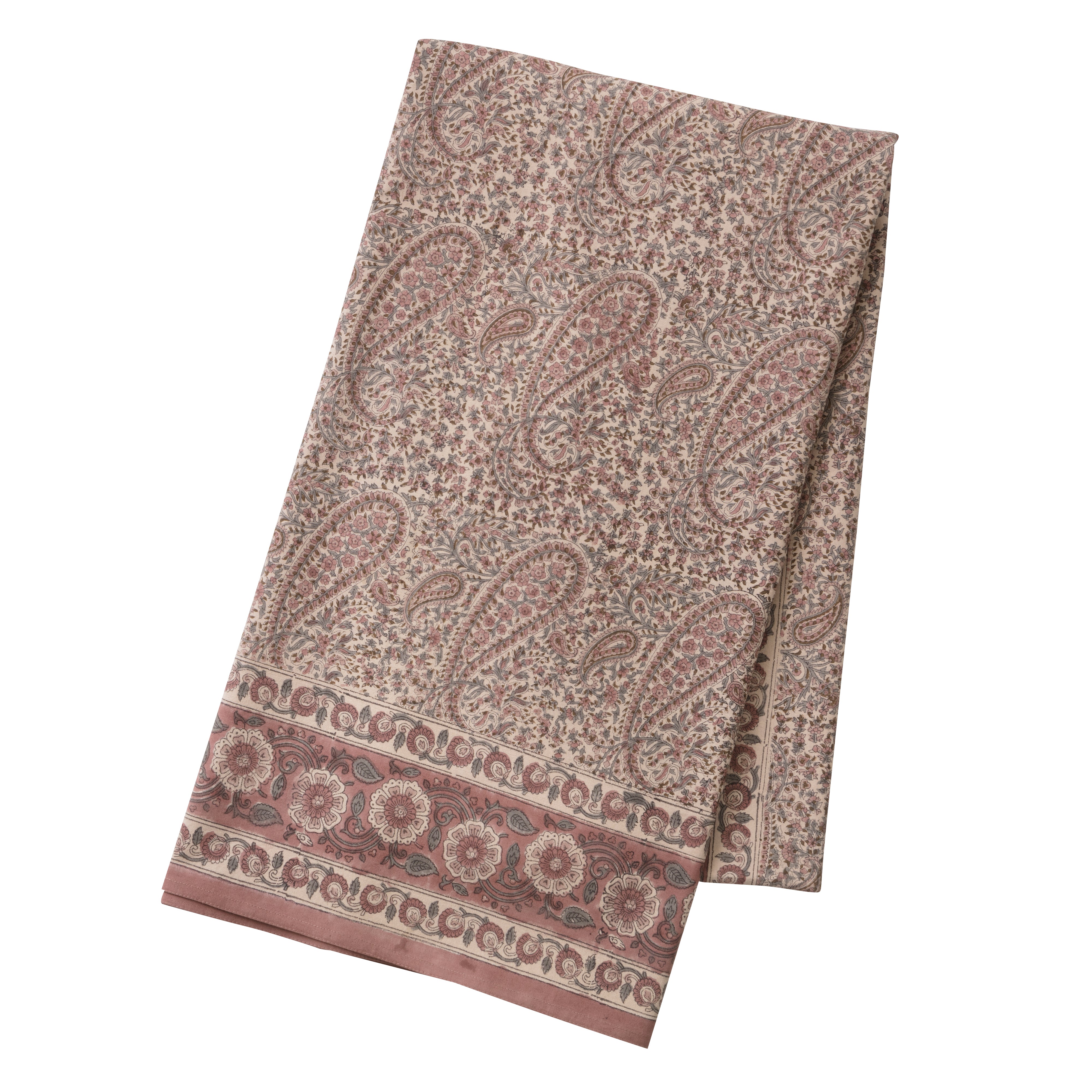 Nushka Accessories Hand Block Printed Indian Tablecloth – Large dusty pink paisley