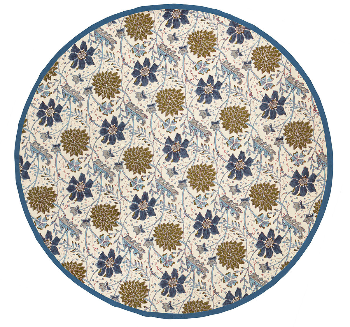 Nushka Accessories Hand Block Printed Round Indian Tablecloth – Sitapur Topaz