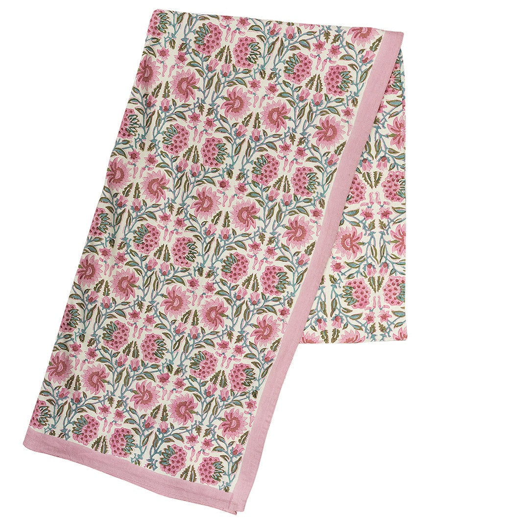 Nushka Accessories Pink Floral Hand Block Printed Indian Tablecloth