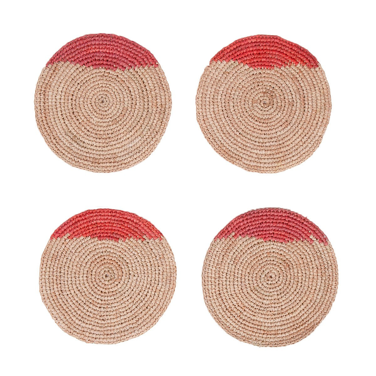 Nushka Accessories Set of 4 Fine Rafia Coaster - Coral/Natural