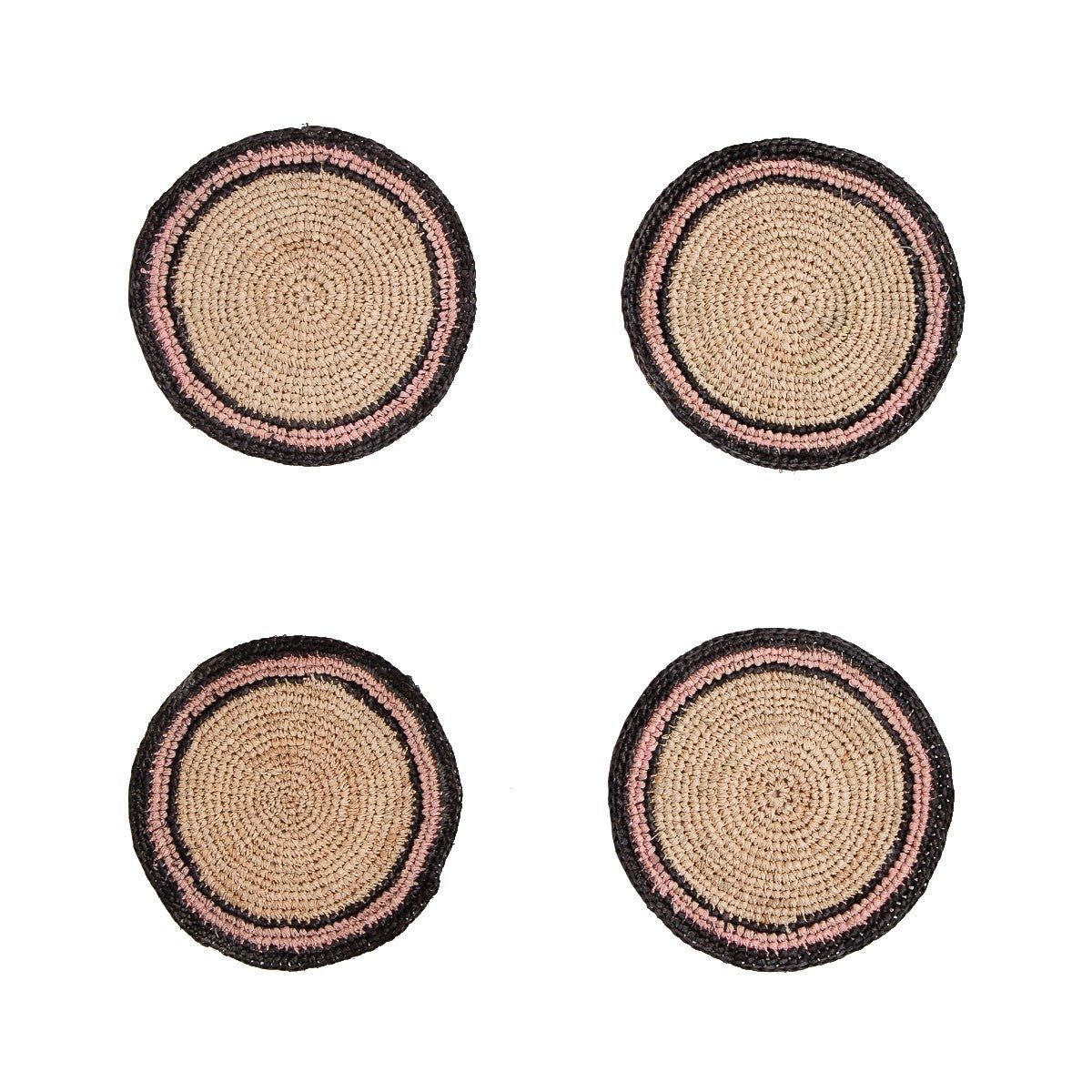 Nushka Accessories Set of 4 Fine Rafia Coaster - Pink/Black/Natural