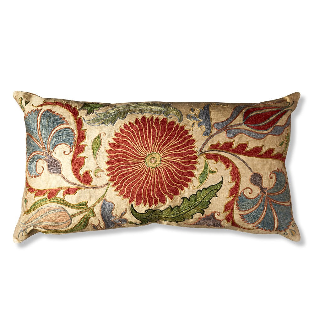 Nushka Cushions A Floral Silk Suzani Embroidered Rectangular Cushion