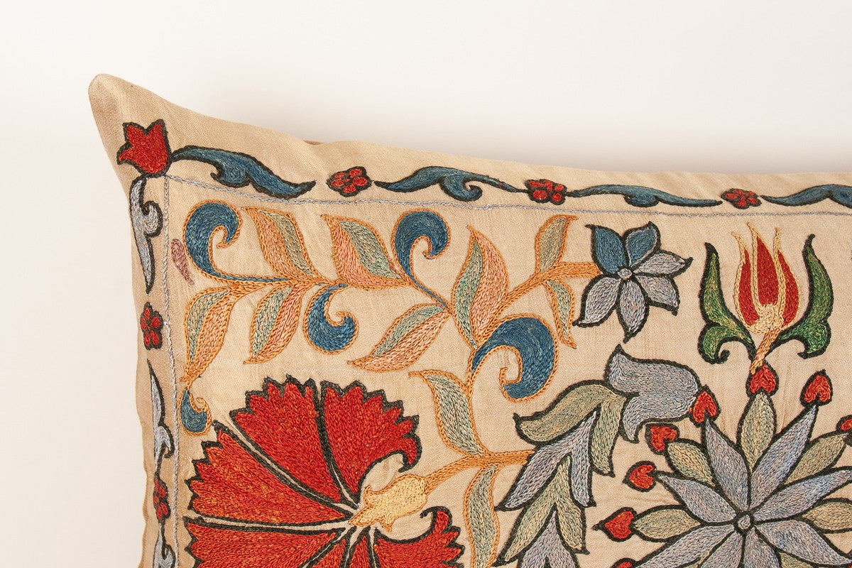 Nushka Cushions A Floral Silk Suzani Embroidered Rectangular Cushion