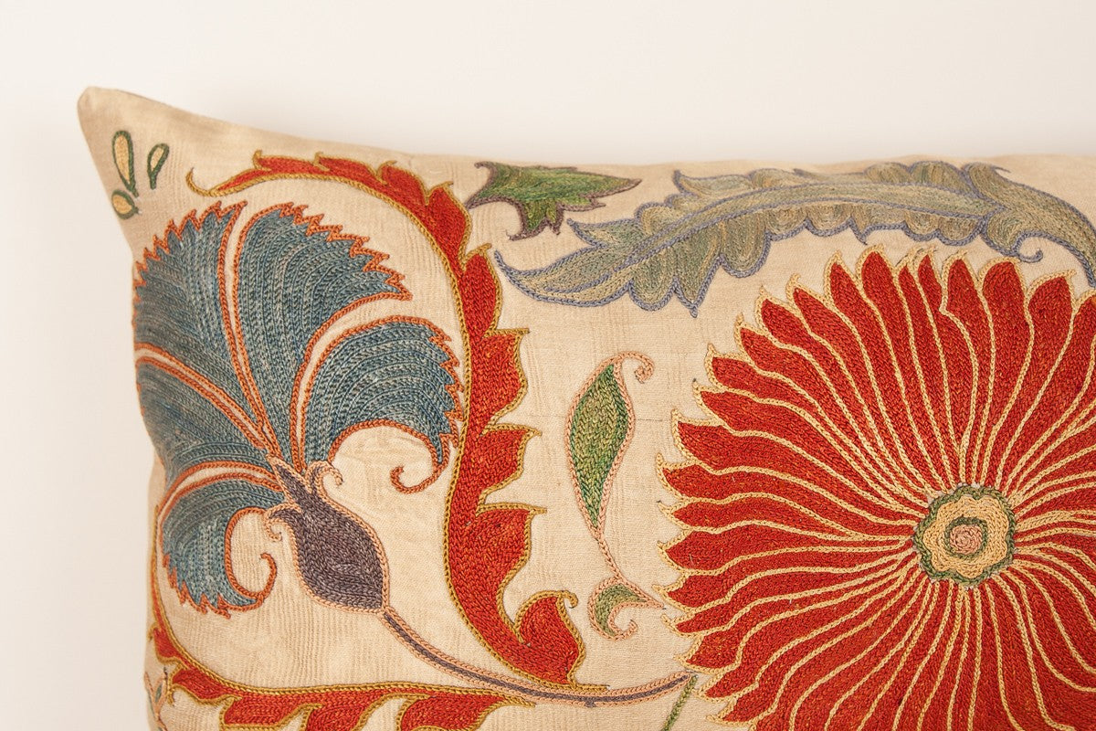 Nushka Cushions A Floral Silk Suzani Embroidered Rectangular Cushion