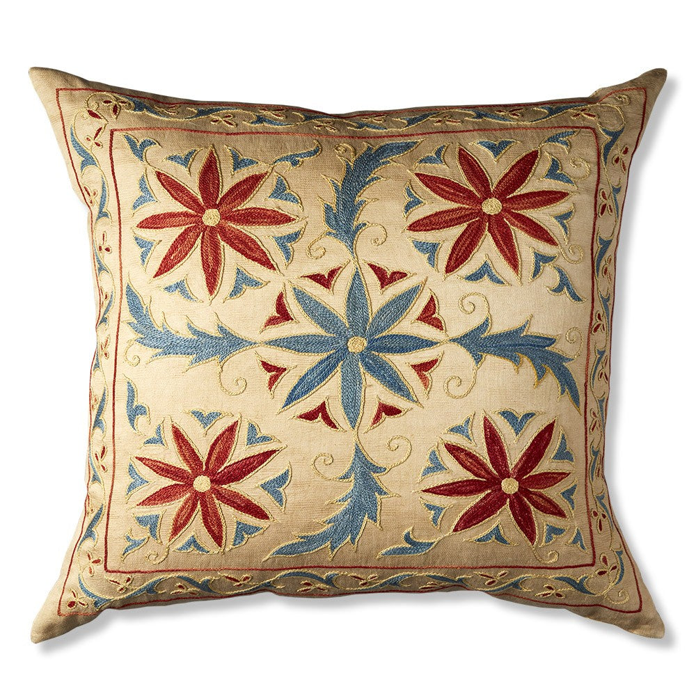 Nushka Cushions A Multicoloured Floral Motif Silk Suzani Embroidered Cushion