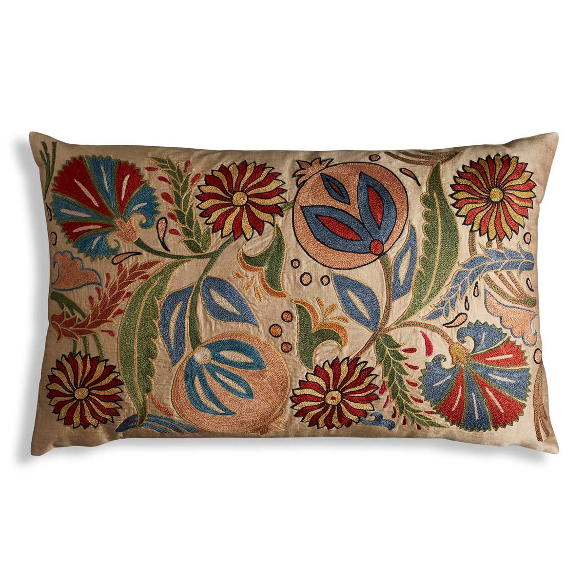 Nushka Cushions A Rectangular Colourful Floral Silk Suzani Embroidered Cushion