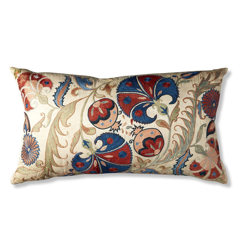 Nushka Cushions A Rectangular Floral Design Silk Suzani Embroidered Cushion