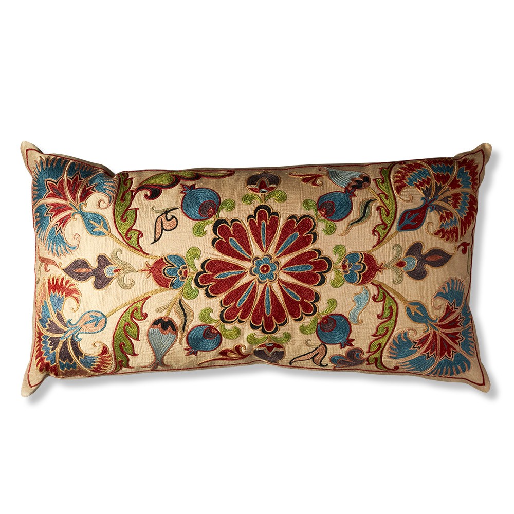 Nushka Cushions A Rectangular Floral Design Silk Suzani Embroidered Cushion