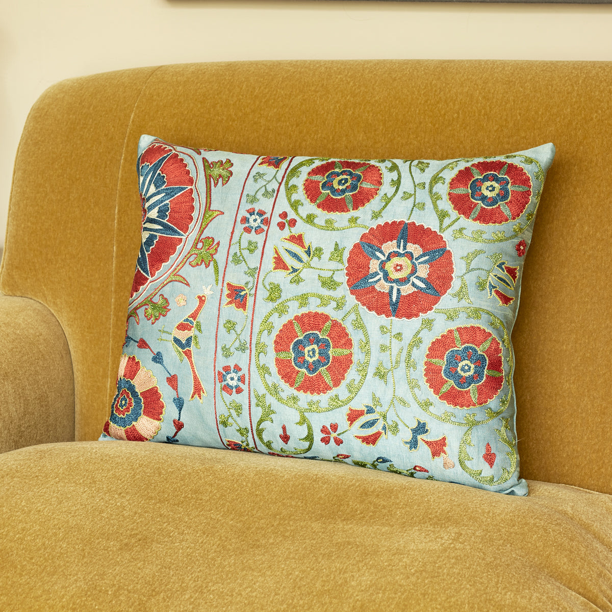 Nushka Cushions A Rectangular Floral Silk Suzani Embroidered cushion