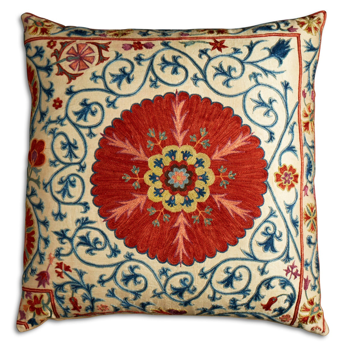 Nushka Cushions A Square Floral Silk Suzani Embroidered cushion