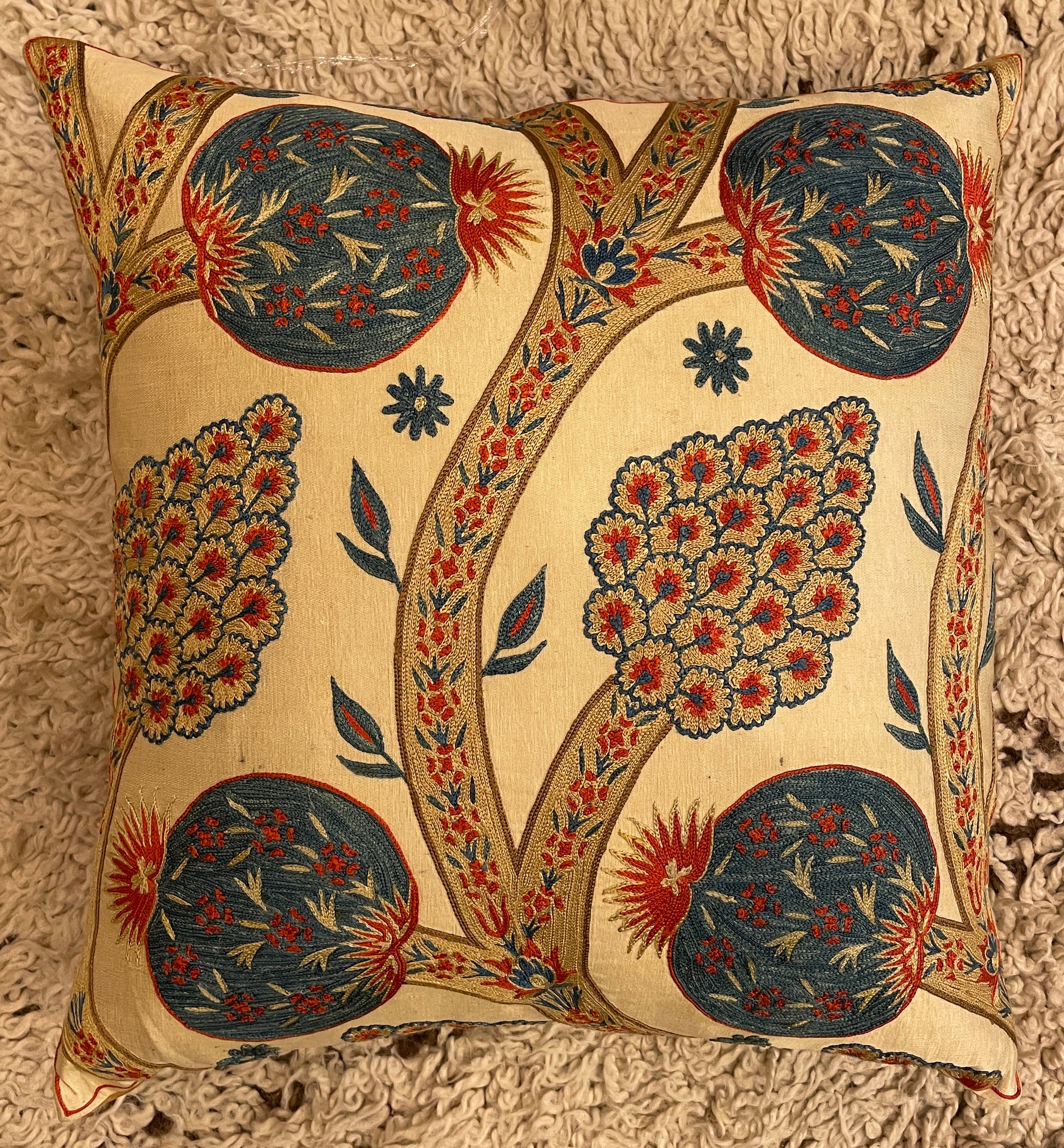 Nushka Cushions A Square Floral Silk Suzani Embroidered cushion on cream background