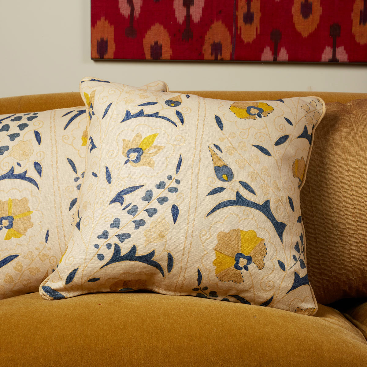 Nushka Cushions Blue and yellow printed floral design cushion