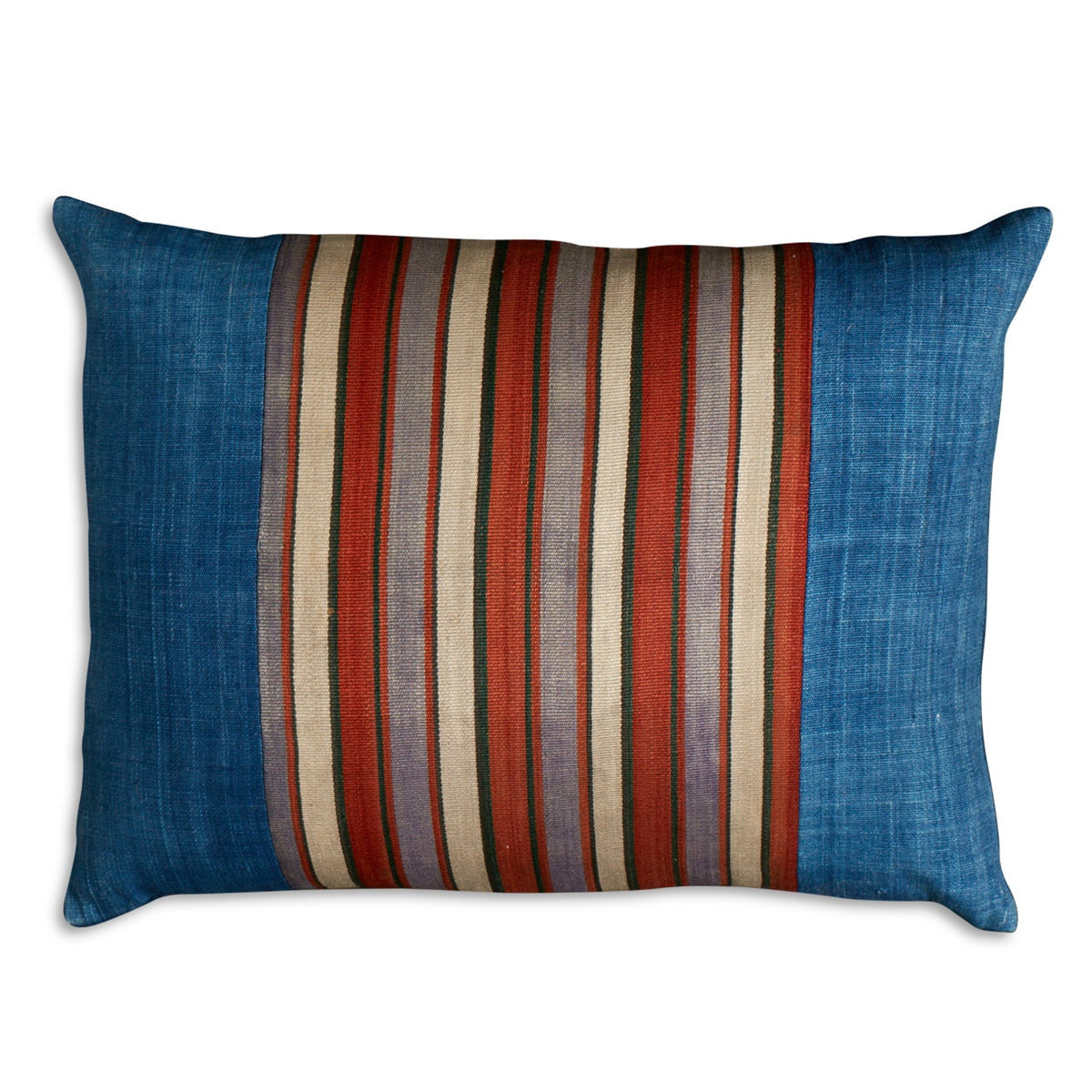 Nushka Cushions Blue Colourful Striped Silk Jajim Cushion