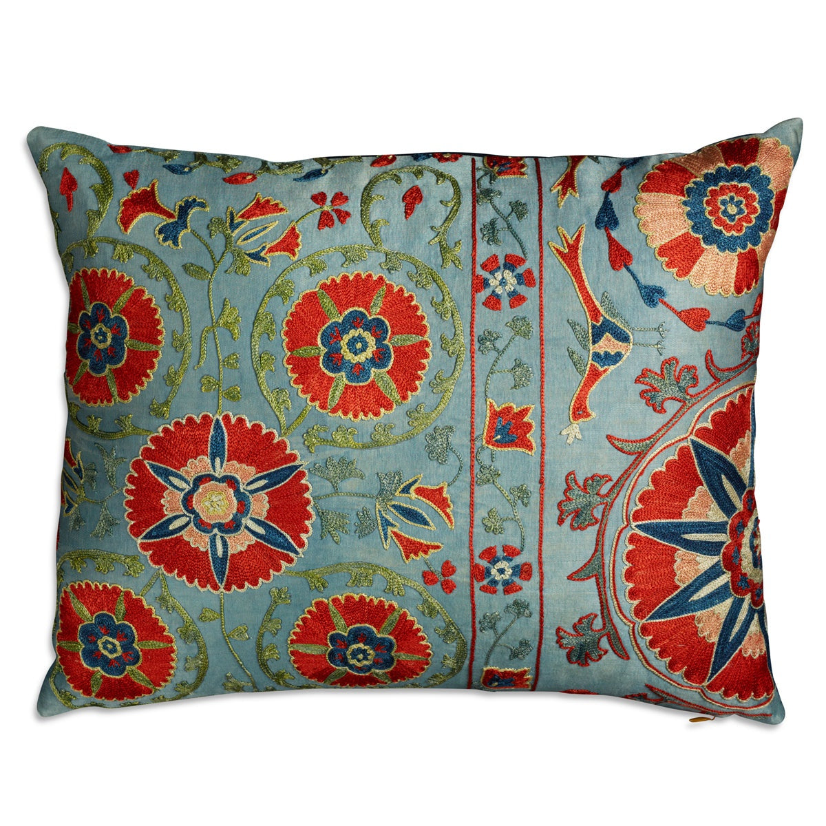 Nushka Cushions Blue rectangular silk suzani embroidered cushion