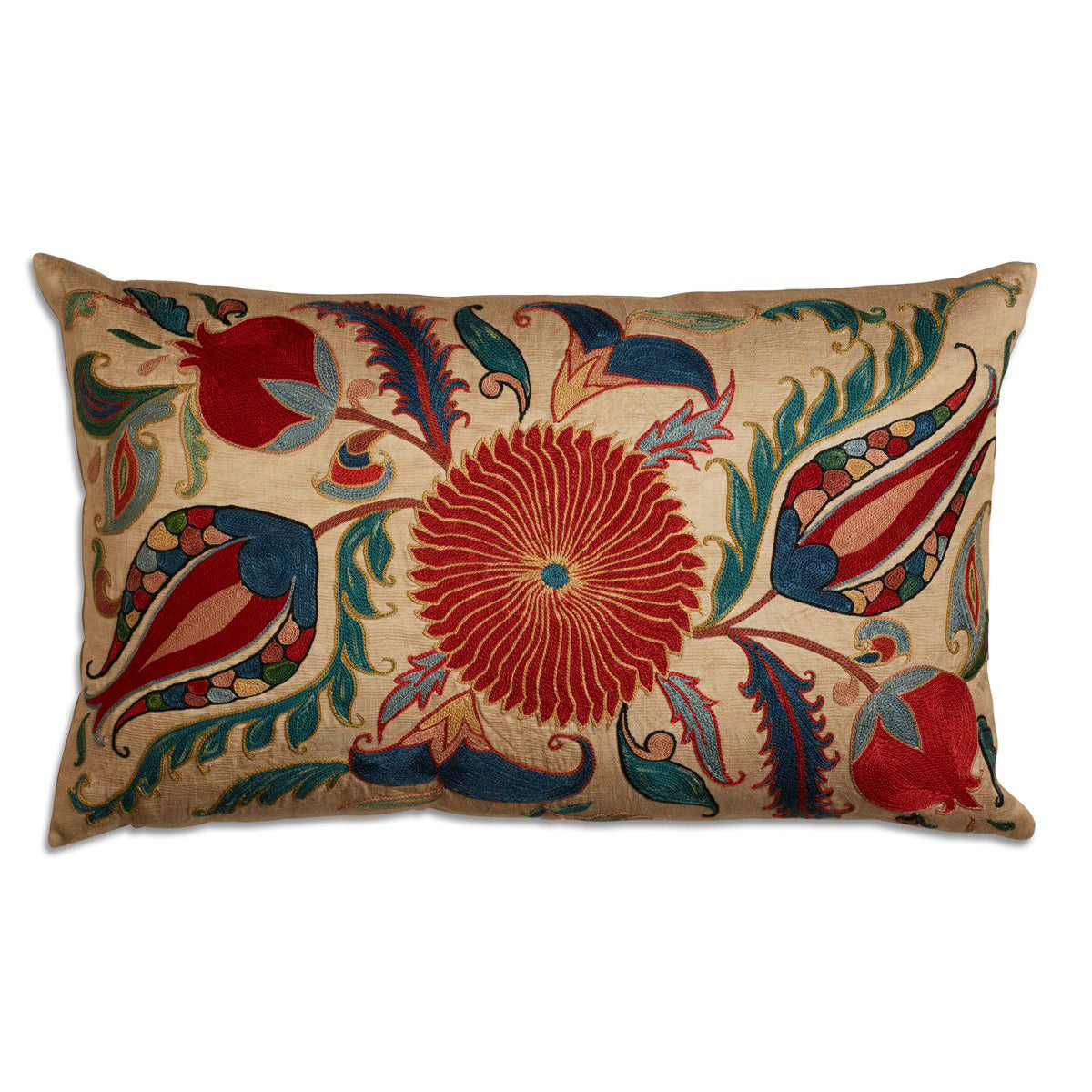 Nushka Cushions Bold Coloured Floral Silk Suzani Embroidered Cushion