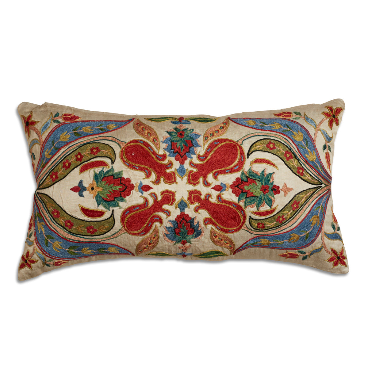 Nushka Cushions Bold Coloured Floral Silk Suzani Embroidered Cushion