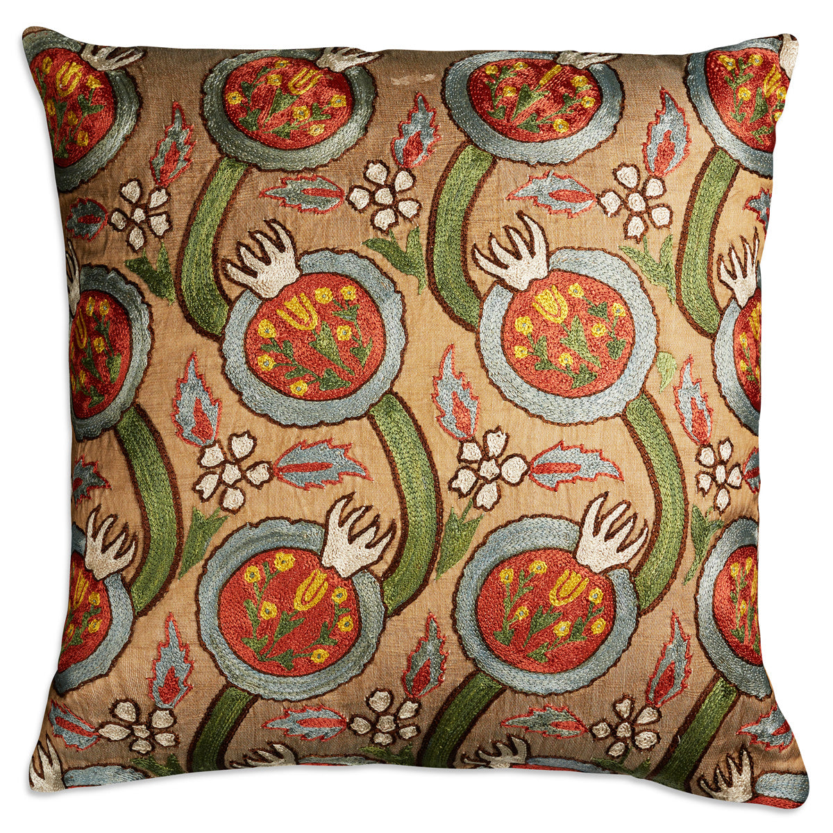 Nushka Cushions Bold square pomegranate flower suzani cushion