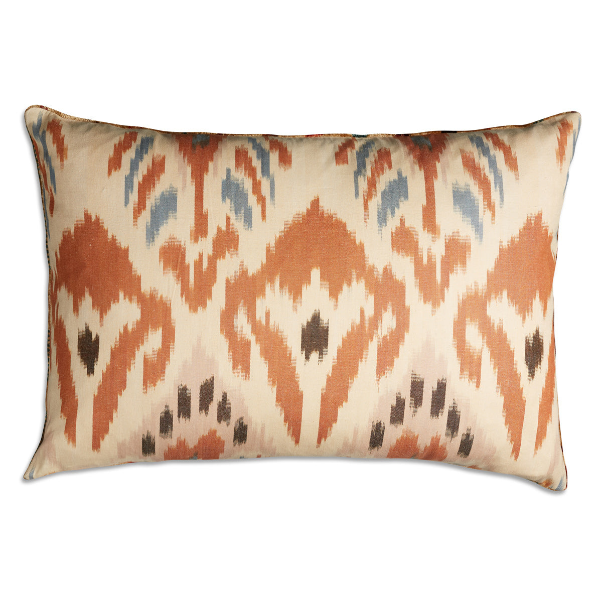 Nushka Cushions Brown and orange geometric hand-woven silk velvet Ikat cushion