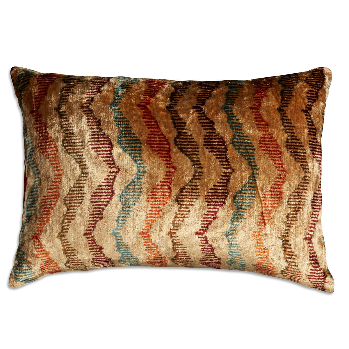 Nushka Cushions Brown and orange geometric hand-woven silk velvet Ikat cushion