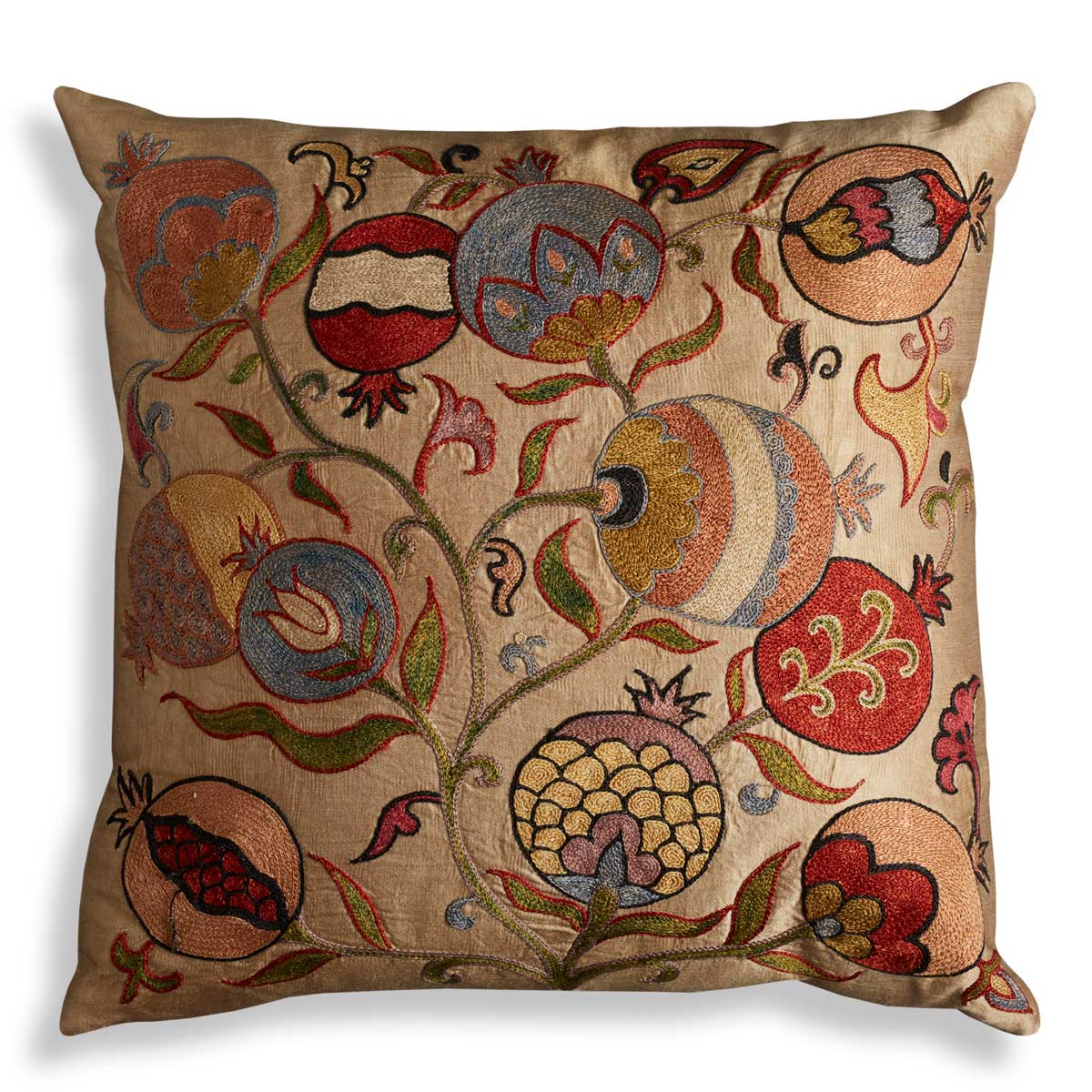 Nushka Cushions Colourful Seed Pod Embroidered Silk Suzani Cushion