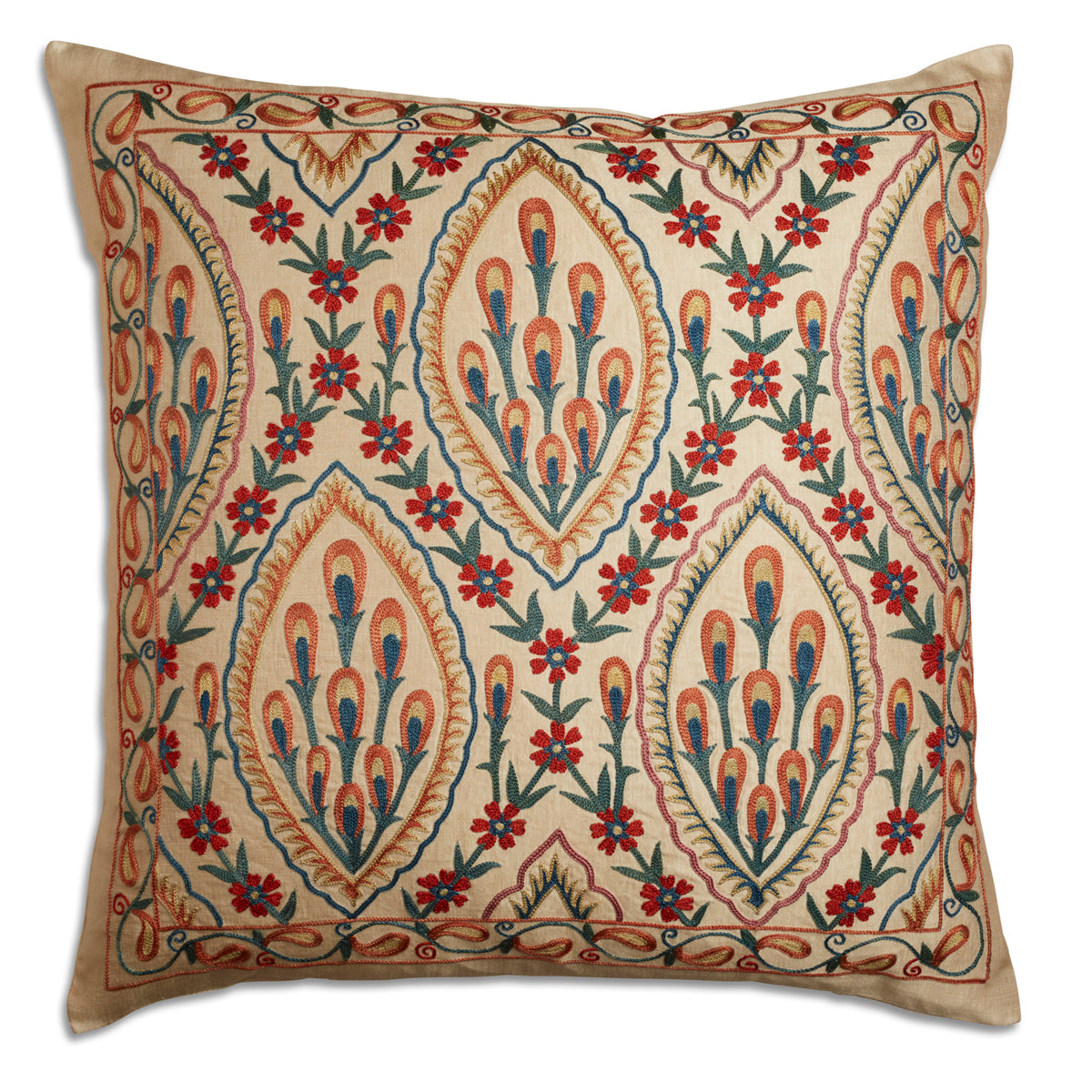 Nushka Cushions Exquisite Geometric and Floral Silk Suzani Embroidered Cushion