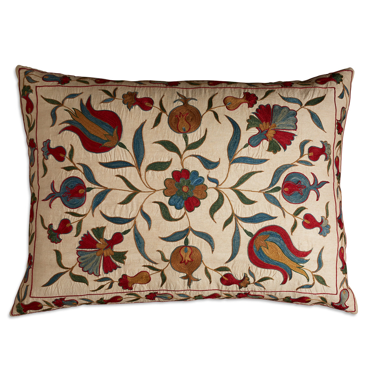 Nushka Cushions Extra large Rectangular Floral Silk Suzani Embroidered cushion