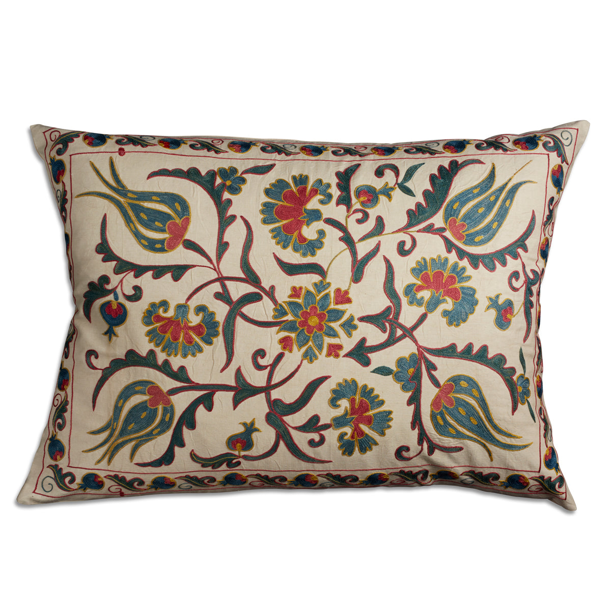 Nushka Cushions Extra large Rectangular Floral Silk Suzani Embroidered cushion