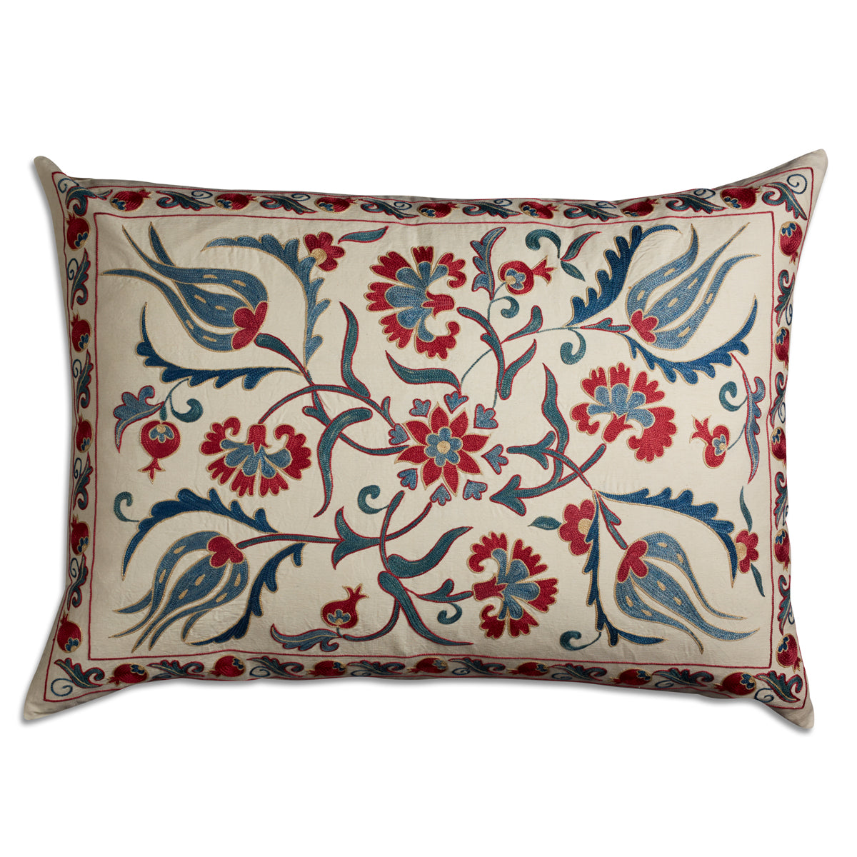 Nushka Cushions Extra large Rectangular Floral Silk Suzani Embroidered cushion