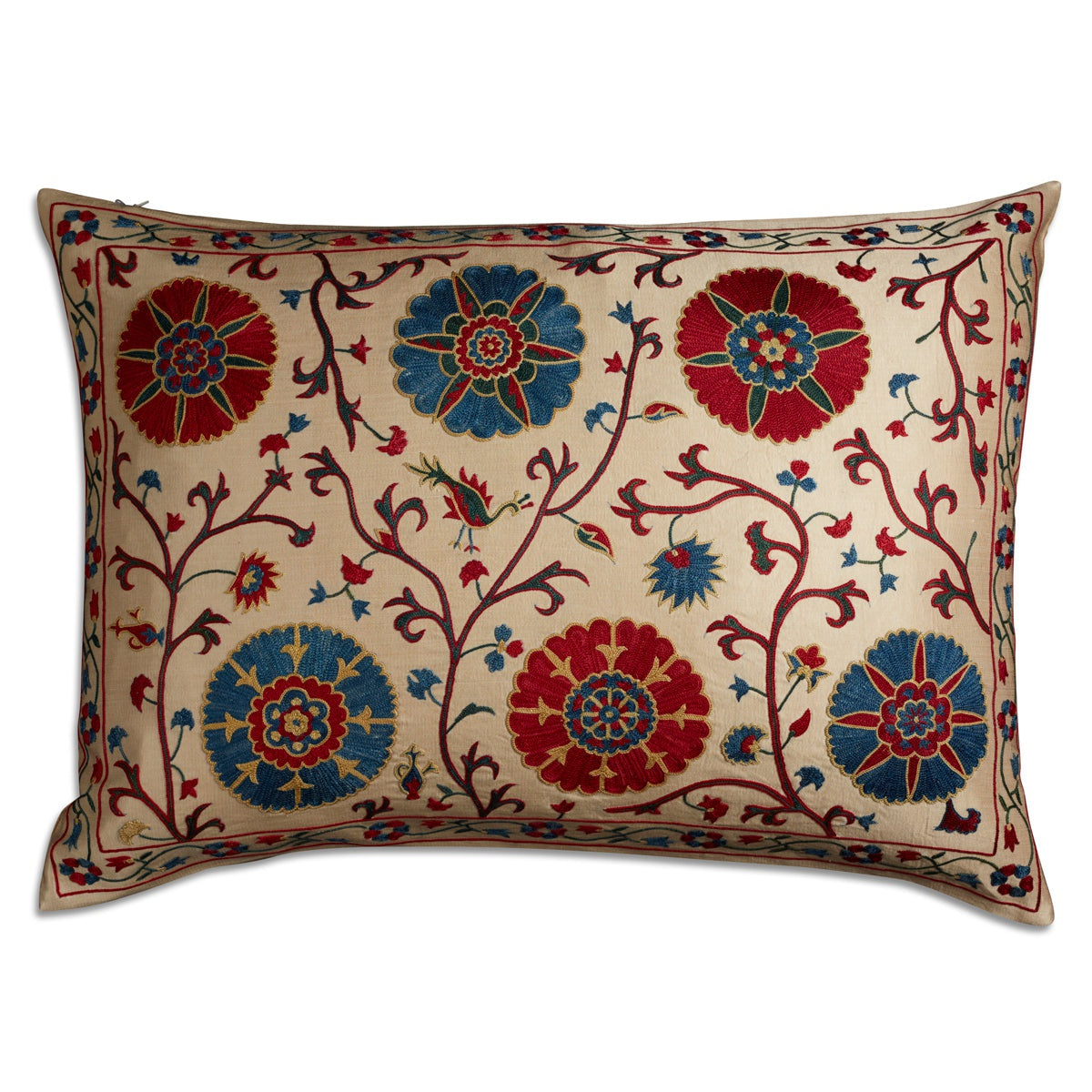 Nushka Cushions Extra large Rectangular Floral Silk Suzani Embroidered cushion