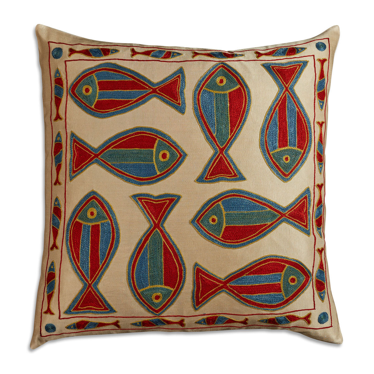 Nushka Cushions Fish Suzani embroidered silk cushion