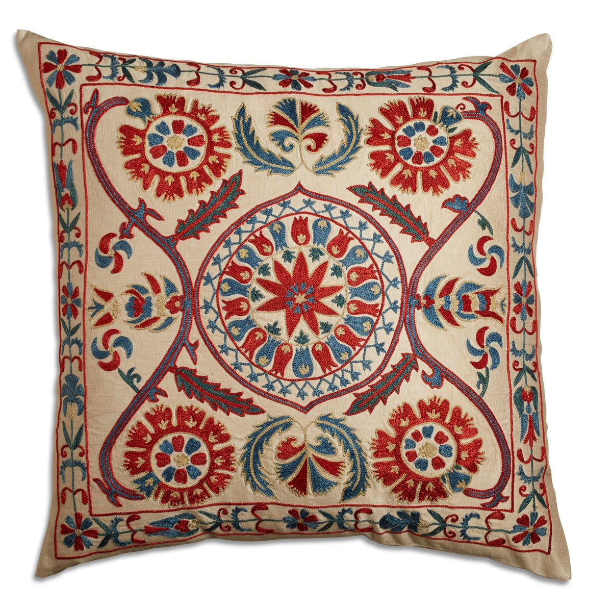 Nushka Cushions Floral and geometric design embroidered silk suzani cushion