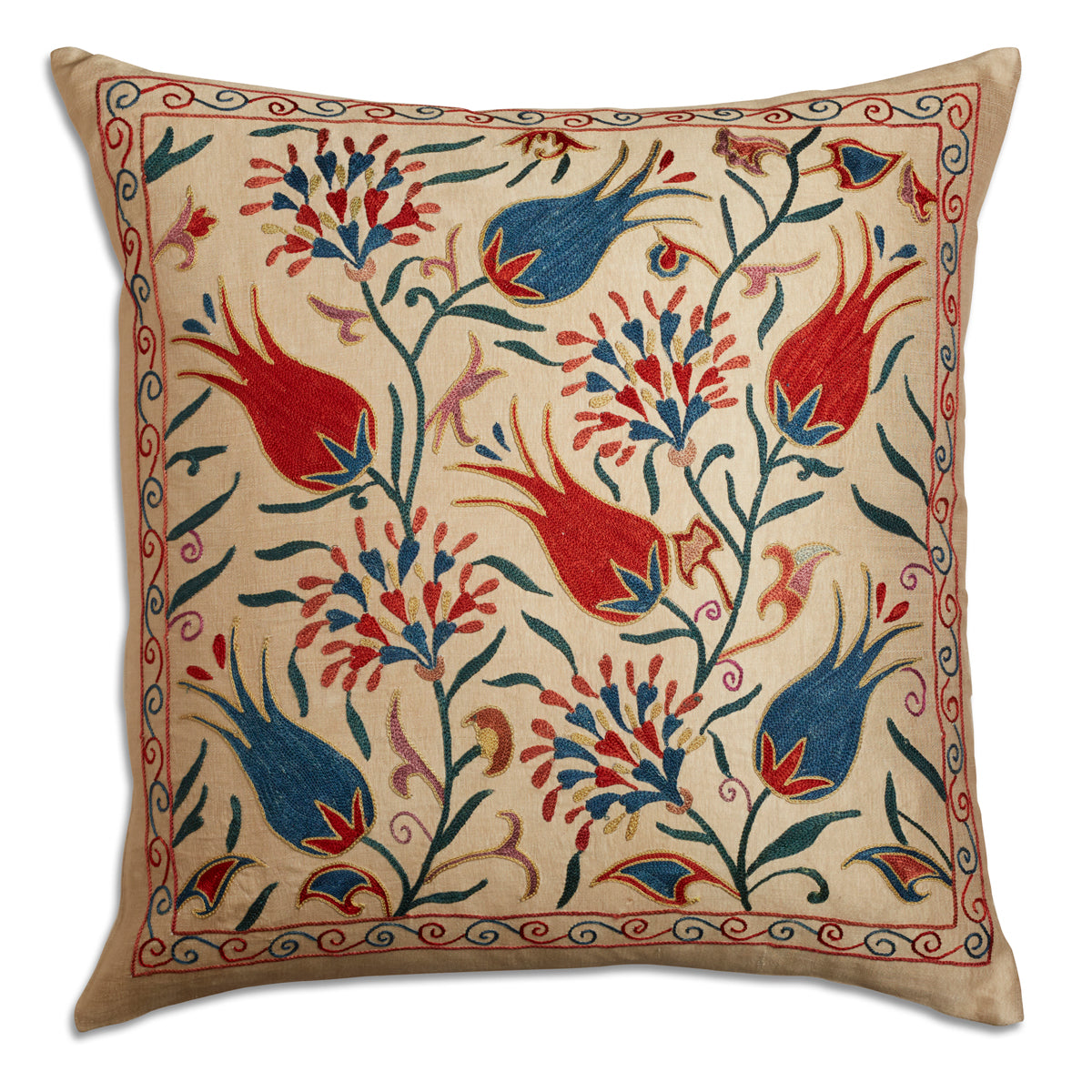 Nushka Cushions Floral carnation design embroidered silk suzani cushion