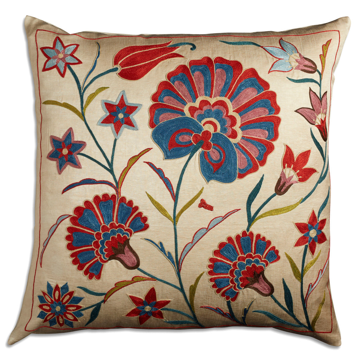 Nushka Cushions Floral carnation design Suzani embroidered silk cushion