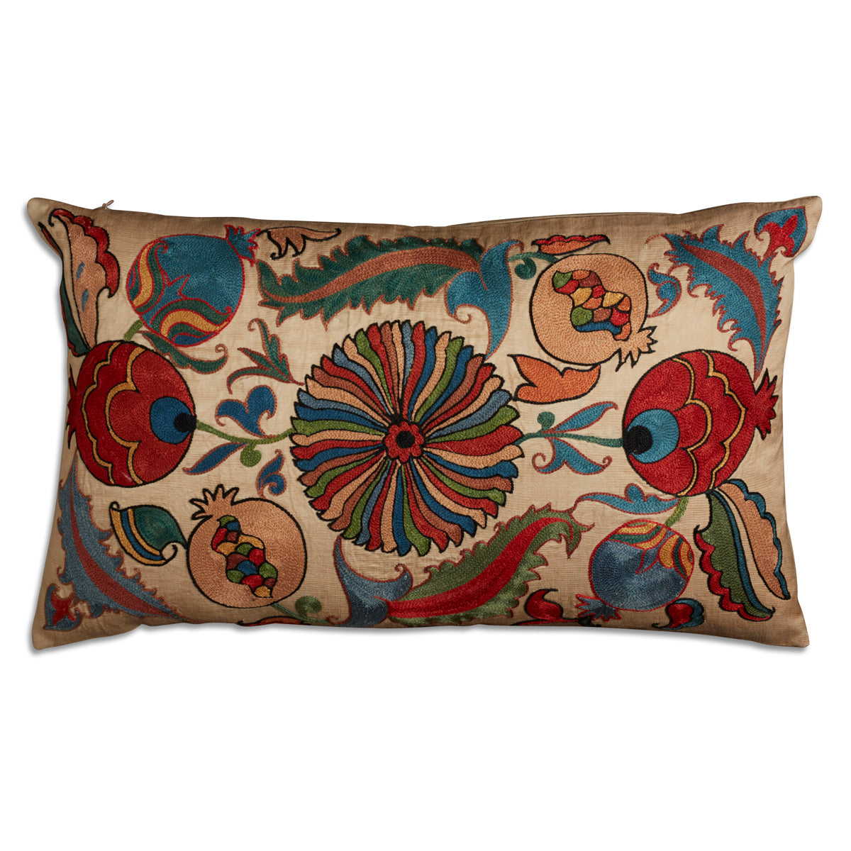 Nushka Cushions Floral Pomegranate design Silk Suzani Embroidered Cushion