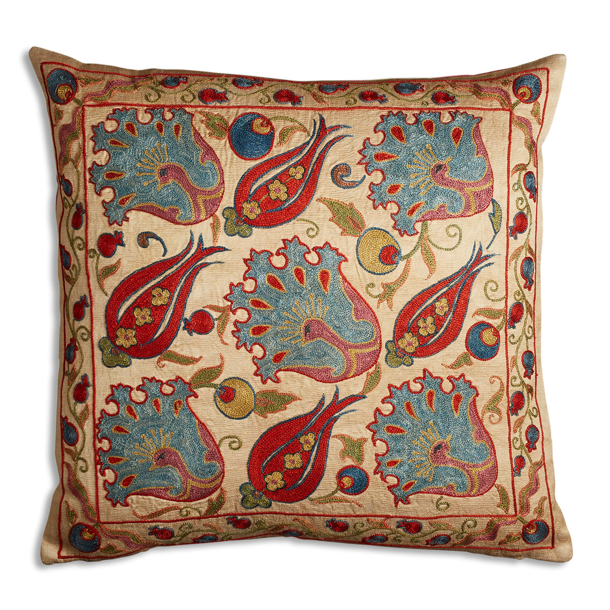 Nushka Cushions Floral Silk Suzani Embroidered Cushion