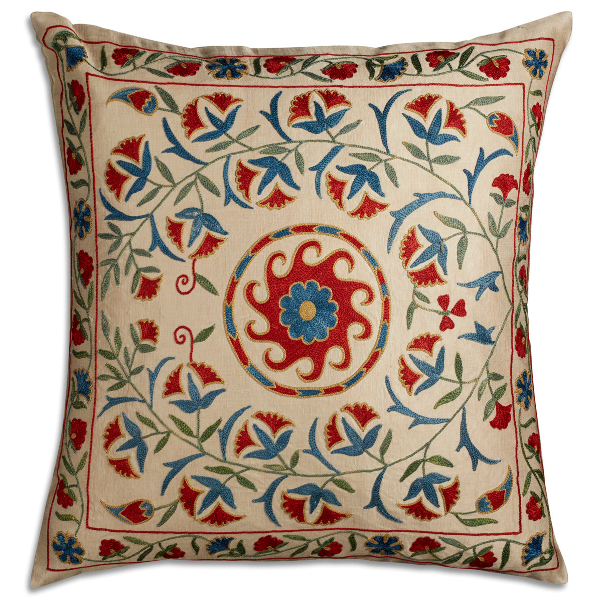 Nushka Cushions Floral Silk Suzani Embroidered Cushion