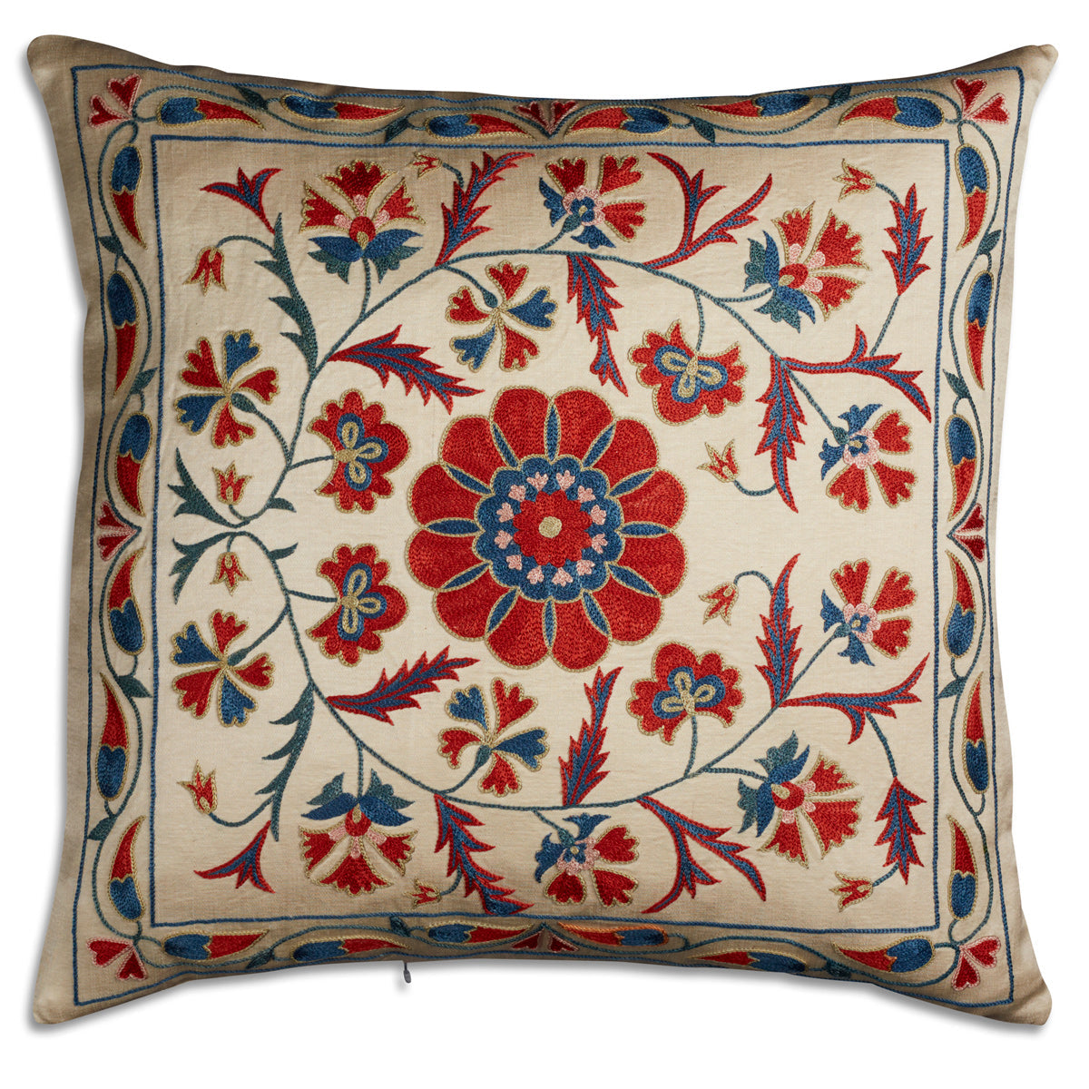 Nushka Cushions Floral Silk Suzani Embroidered Cushion