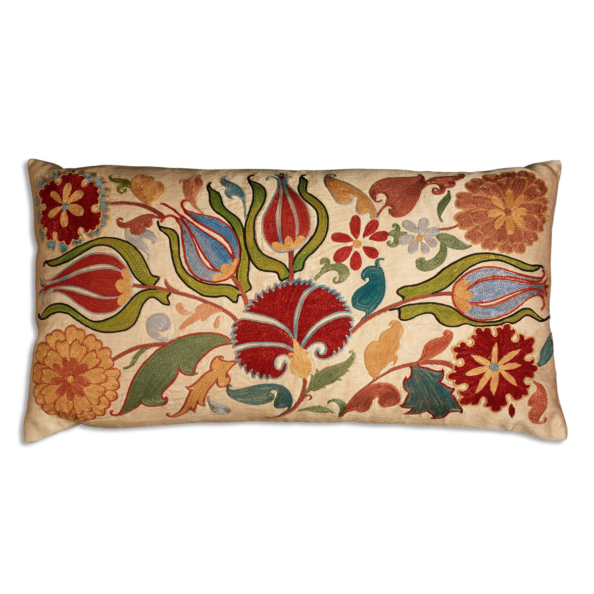 Nushka Cushions Floral Silk Suzani Embroidered Cushion with Tulip Motif