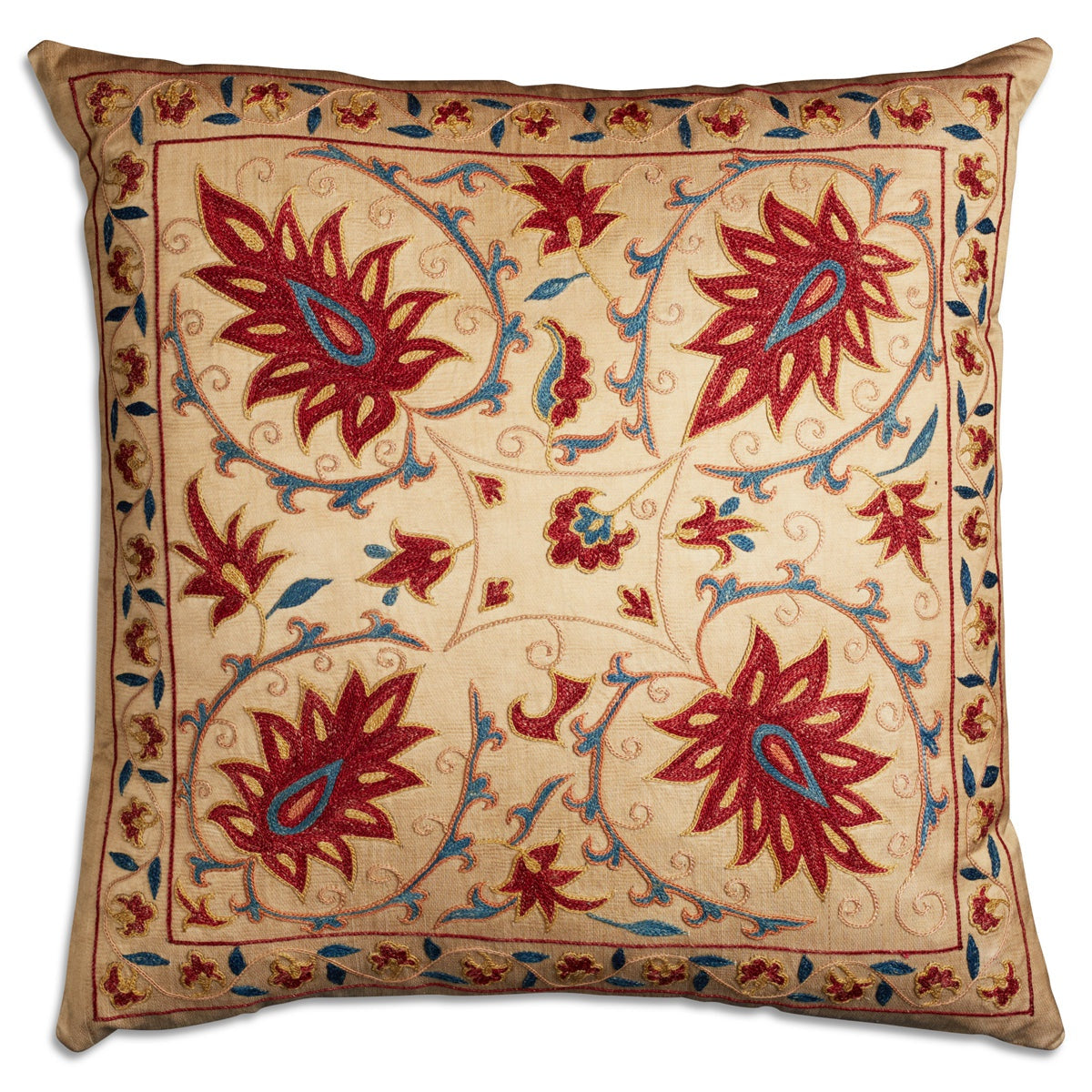 Nushka Cushions Floral suzani embroidered silk cushion