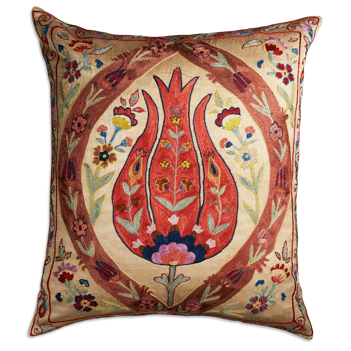 Nushka Cushions Floral Suzani embroidered silk cushion