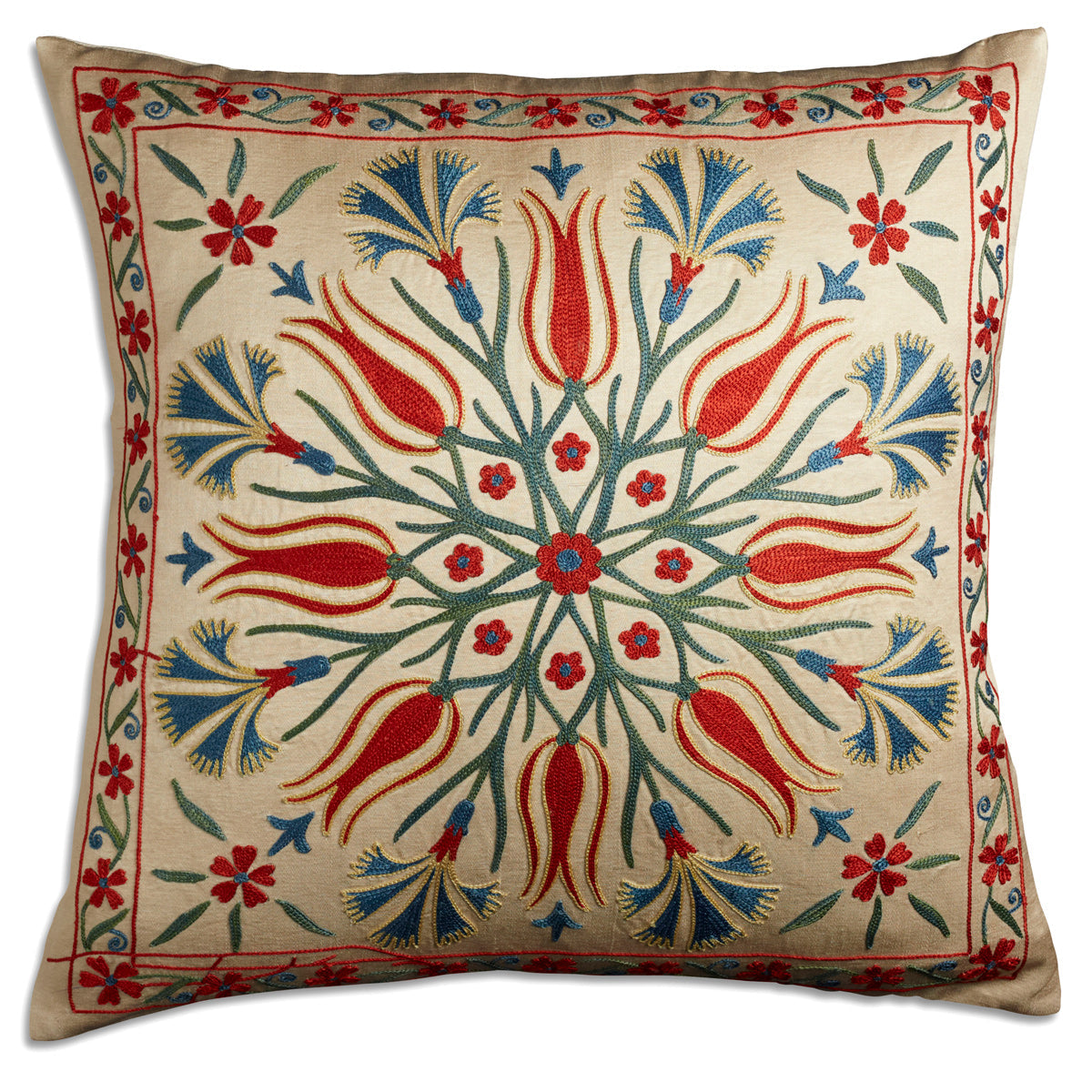 Nushka Cushions Floral tulip design Suzani embroidered silk cushion