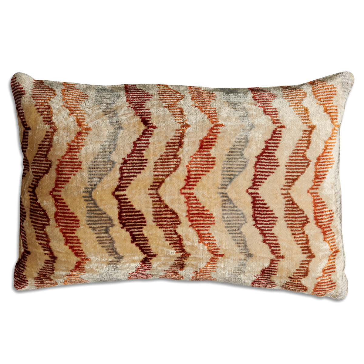 Nushka Cushions Gold and brown geometric hand-woven silk velvet Ikat cushion