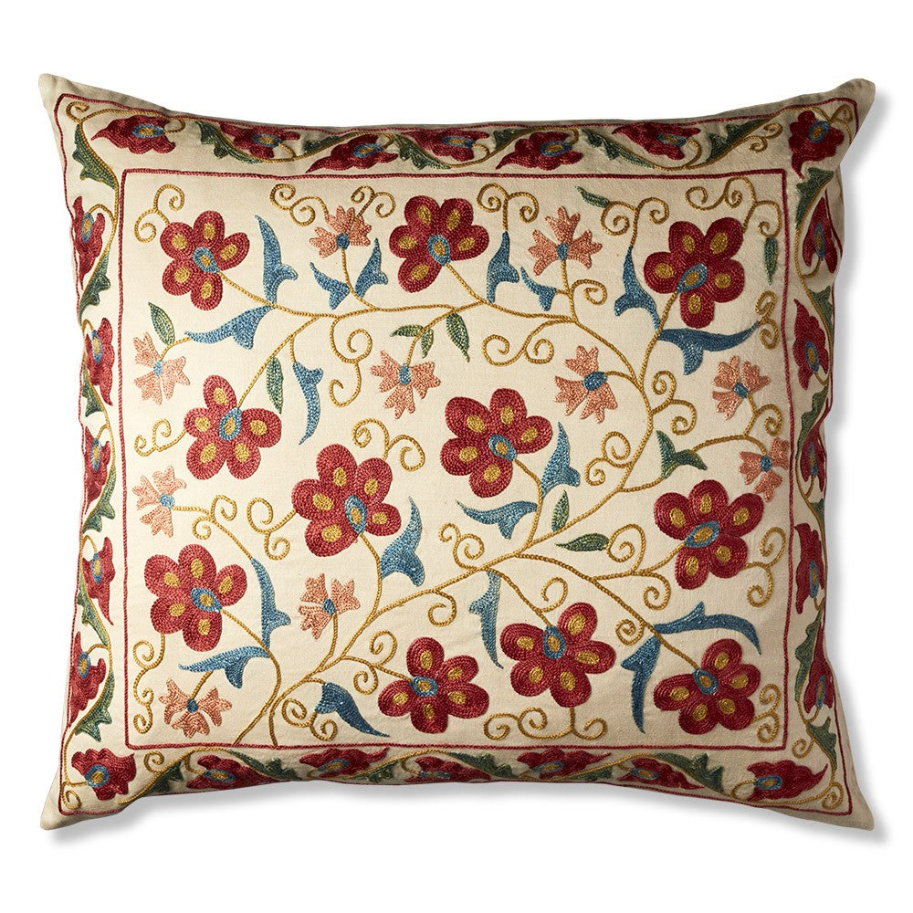 Nushka Cushions Large Rectangular Floral Embroidered, Silk Suzani Cushion