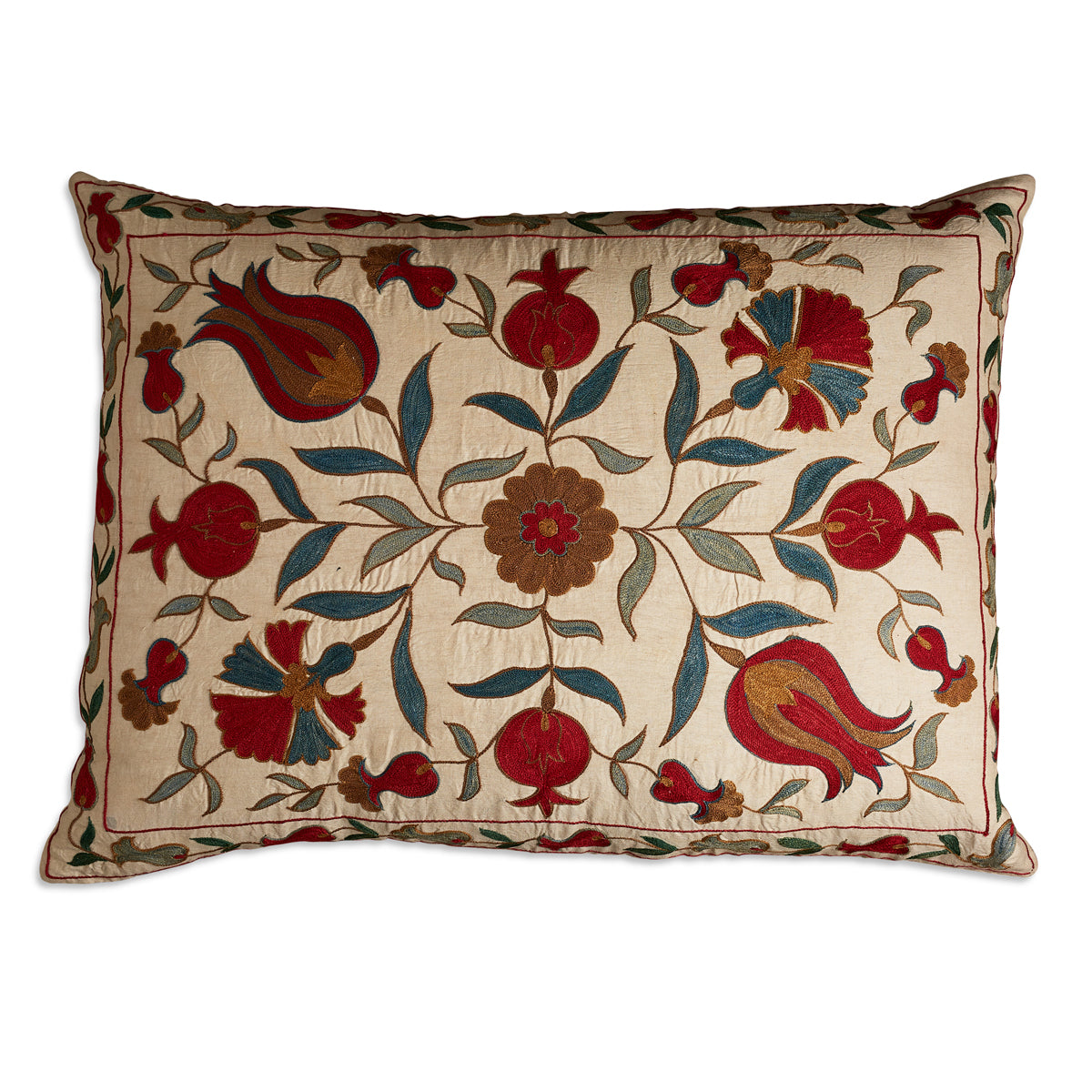 Nushka Cushions Large Rectangular Floral Silk Suzani Embroidered cushion