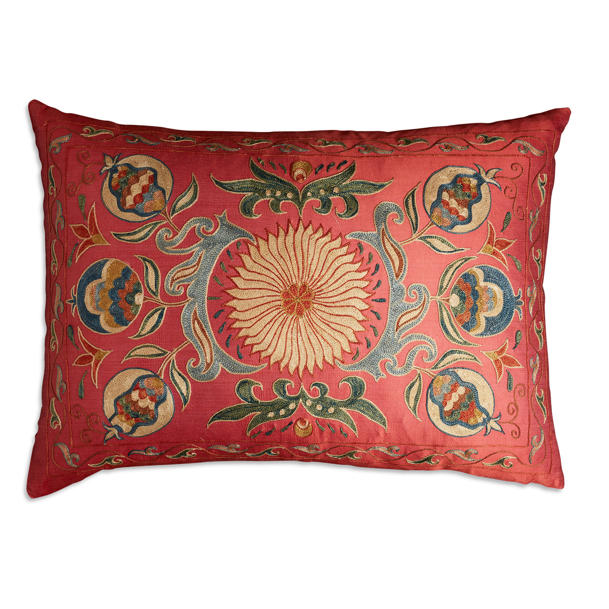 Nushka Cushions Large Rectangular Floral Silk Suzani Embroidered cushion