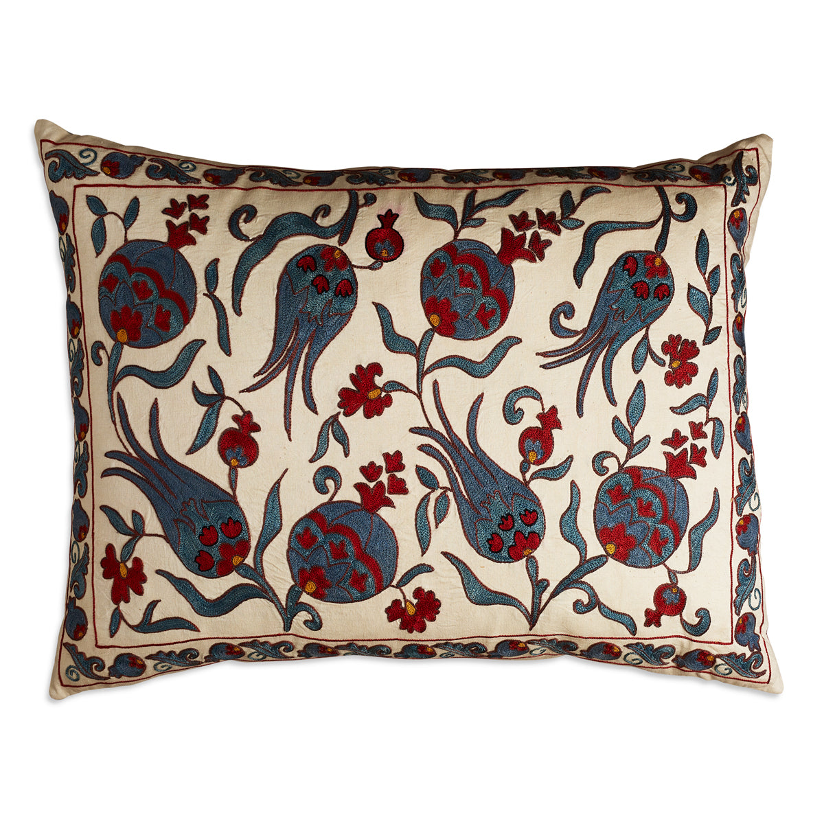 Nushka Cushions Large Rectangular Floral Silk Suzani Embroidered cushion