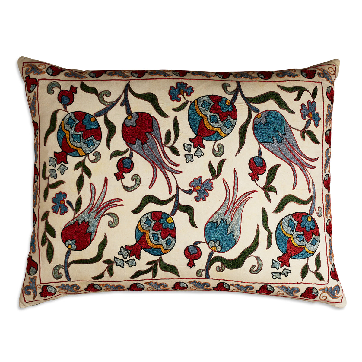 Nushka Cushions Large Rectangular Floral Silk Suzani Embroidered cushion