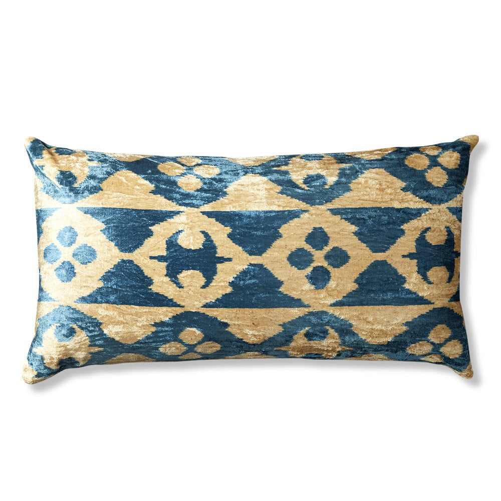 Nushka Cushions Long Rectangular Hand-woven Silk Velvet Ikat Cushion