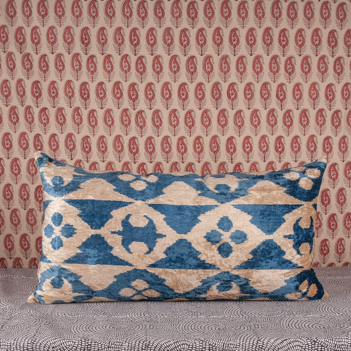 Nushka Cushions Long Rectangular Hand-woven Silk Velvet Ikat Cushion